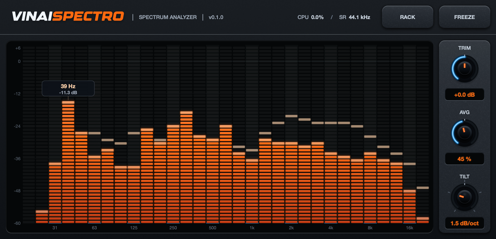 VINAIspectro interface, RACK view