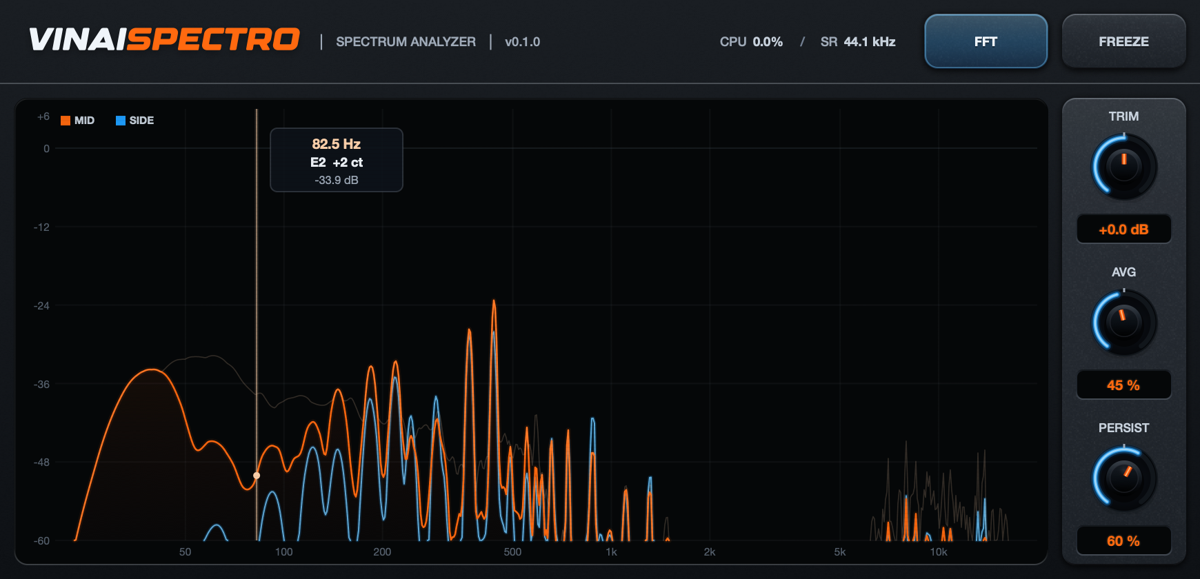 VINAIspectro interface, FFT view